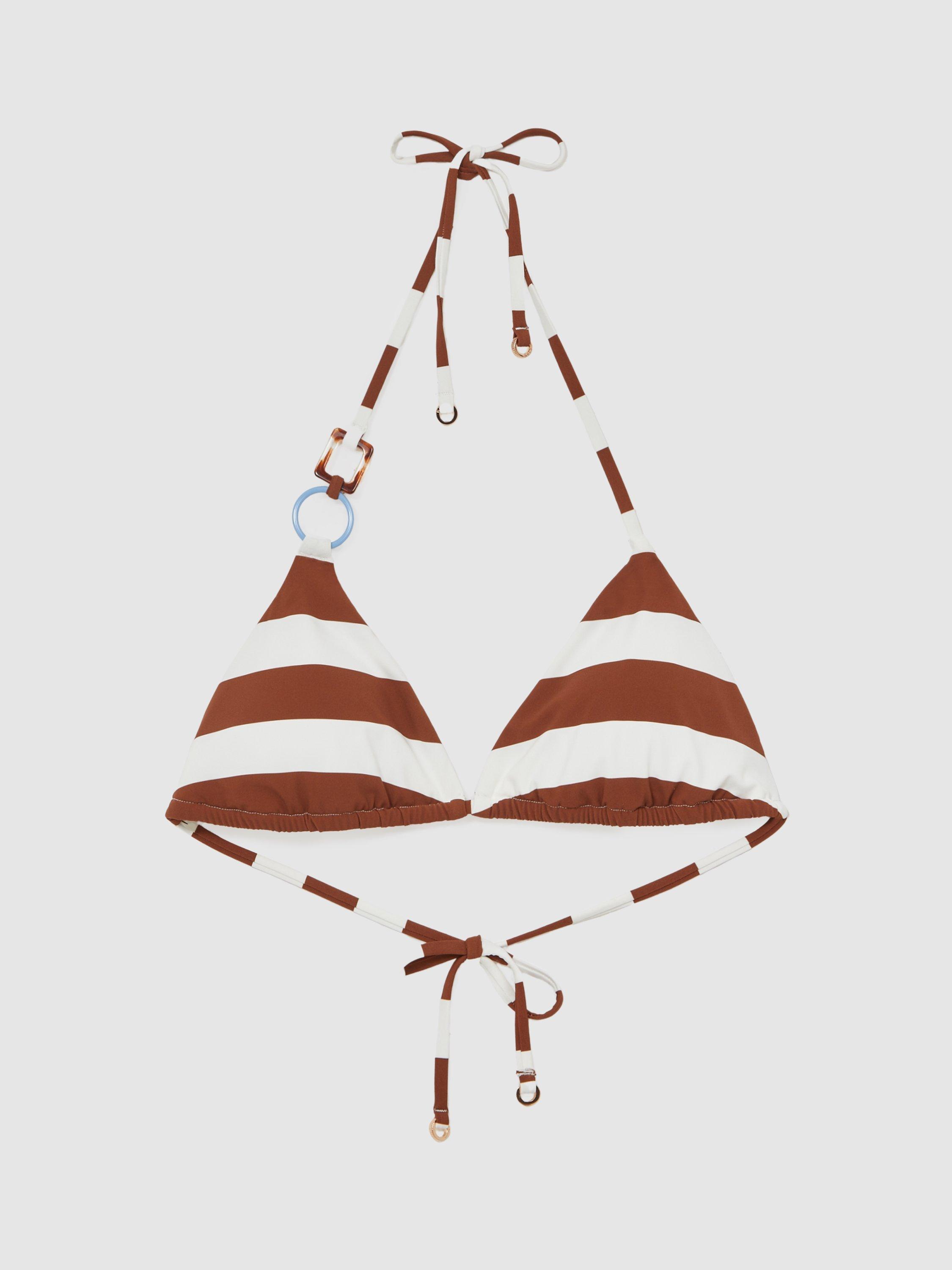 Product image 3 of 5, which shows Reiss Bridgette Stripe Bikini Top, Navy/Brown, 6