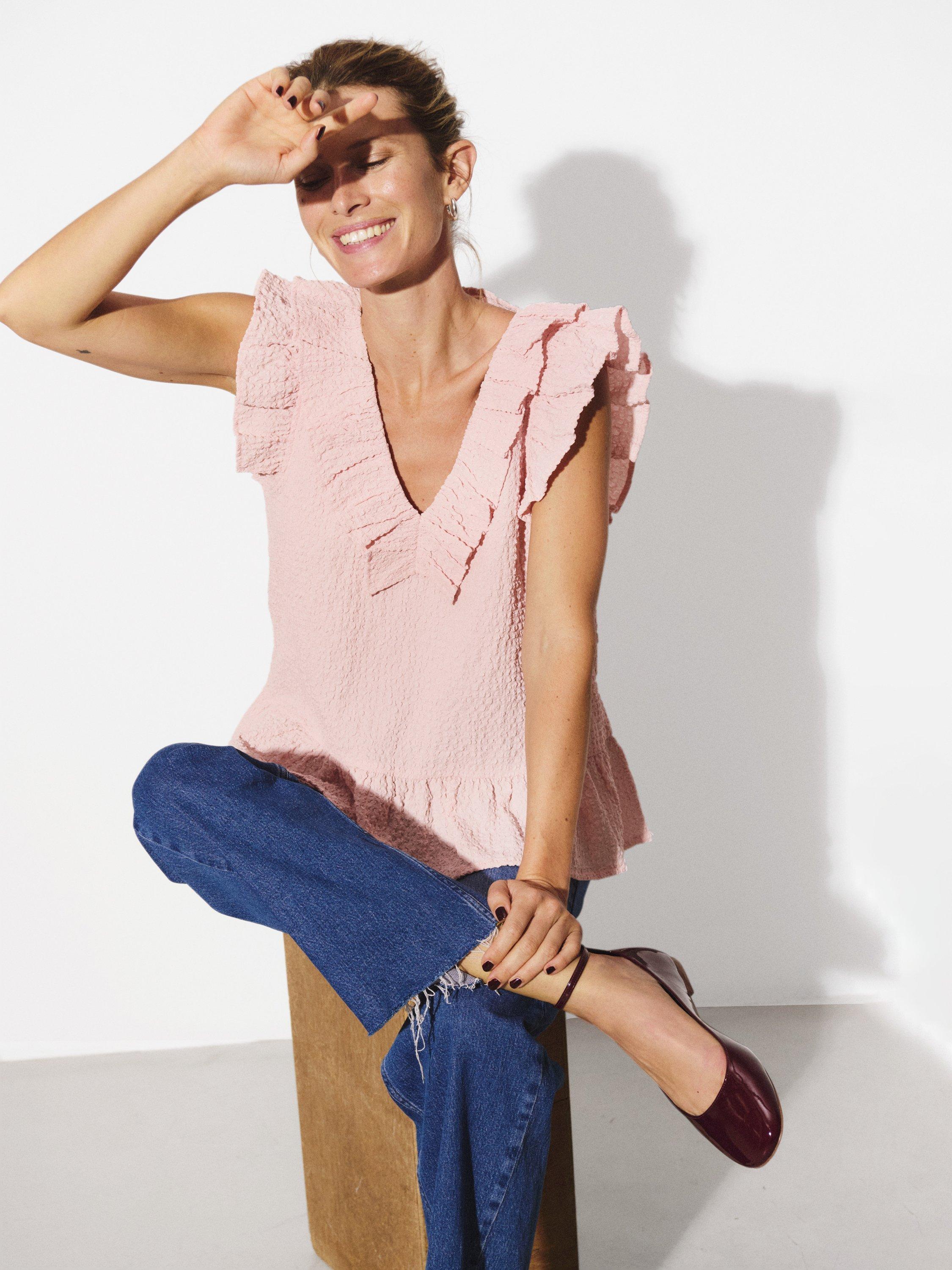 Product image 7 of 7, which shows Part Two Troja Sleeveless V Neck Blouse, Mid Pink, 8