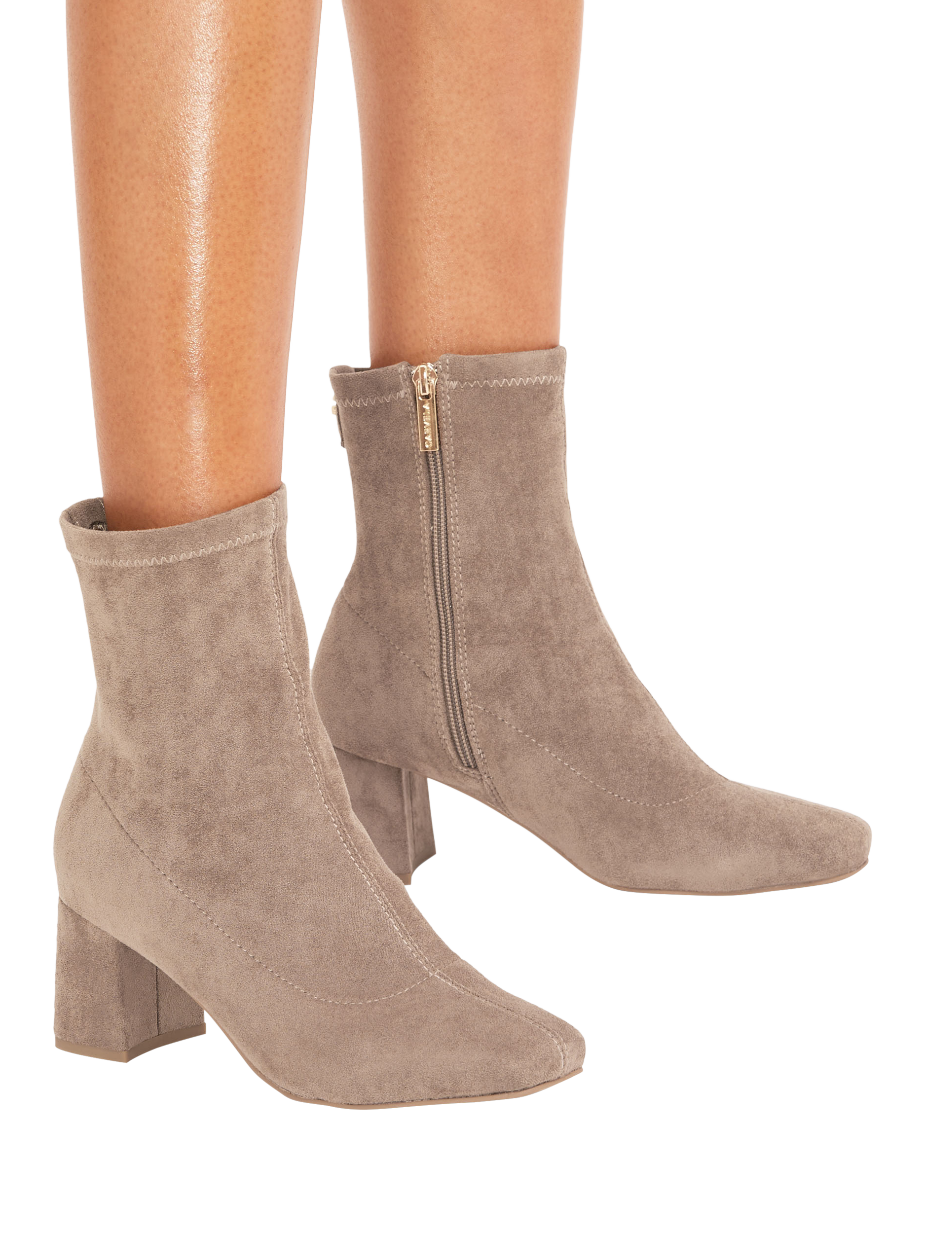 Product image 2 of 4, which shows Carvela Corsano Block Heel Ankle Boots, Taupe, 3