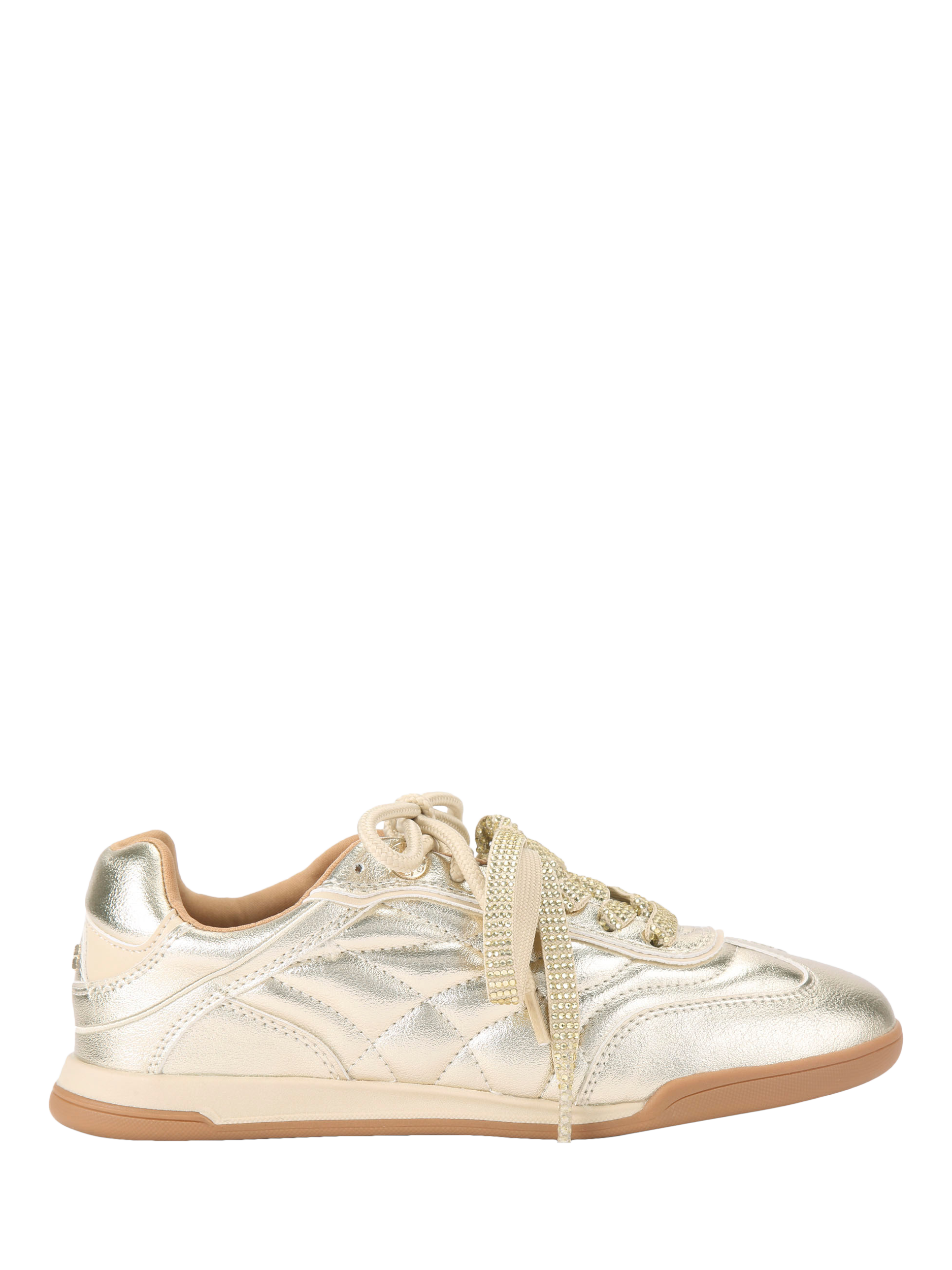 Product image 1 of 4, which shows KG Kurt Geiger Levon Quilted Lace Up Trainers, Gold, 3