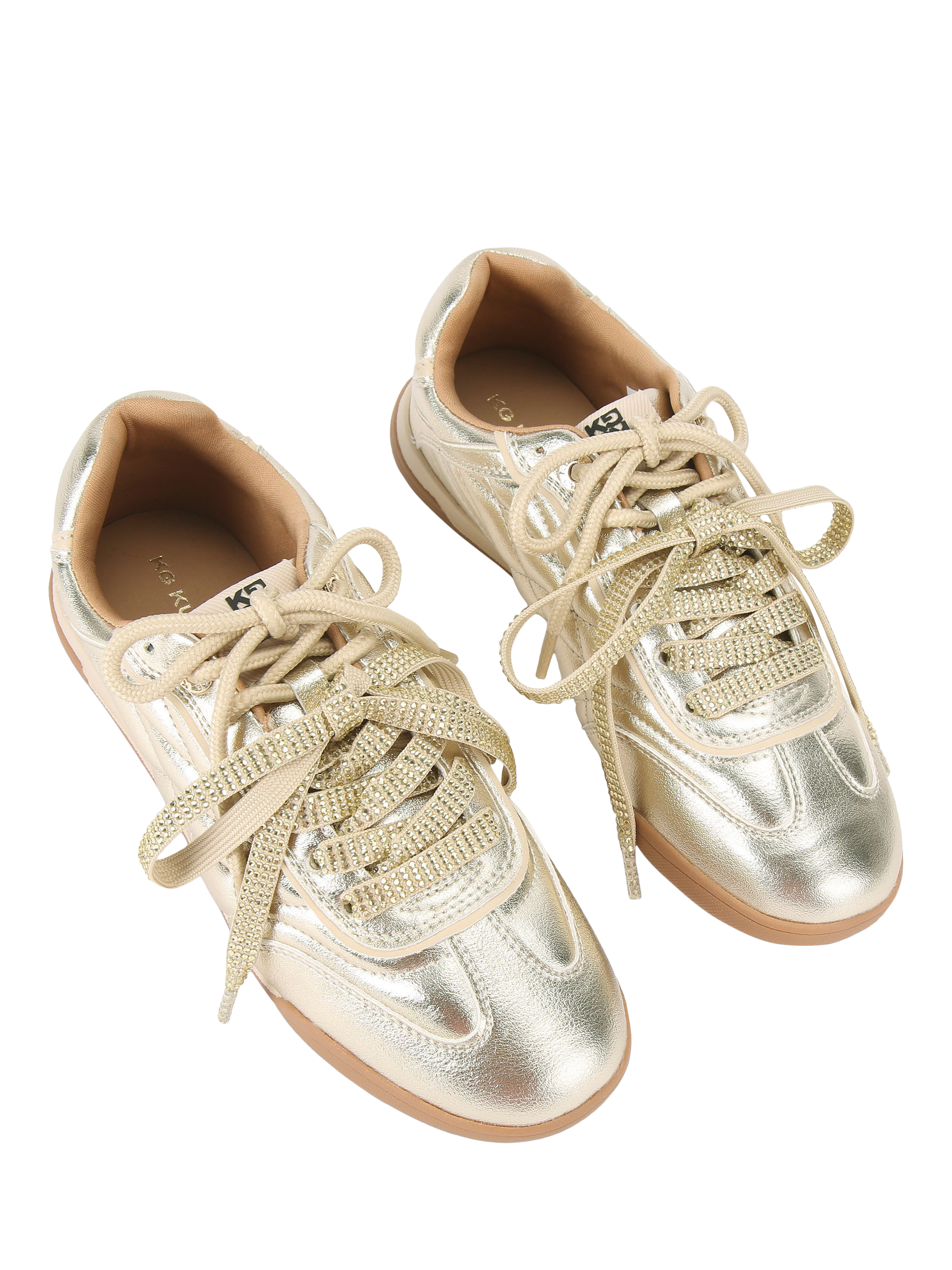 Product image 2 of 4, which shows KG Kurt Geiger Levon Quilted Lace Up Trainers, Gold, 3