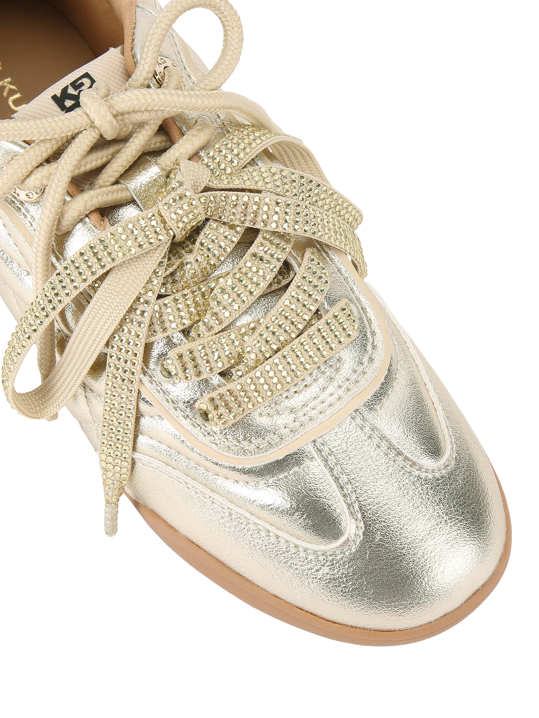 Product image 4 of 4, which shows KG Kurt Geiger Levon Quilted Lace Up Trainers, Gold, 3