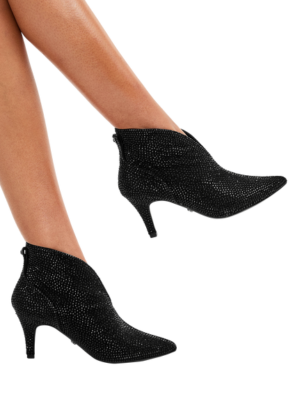 Carvela Flute Wide Fit Microsuede Embellished Shoe Boots, Black - view 2, Black