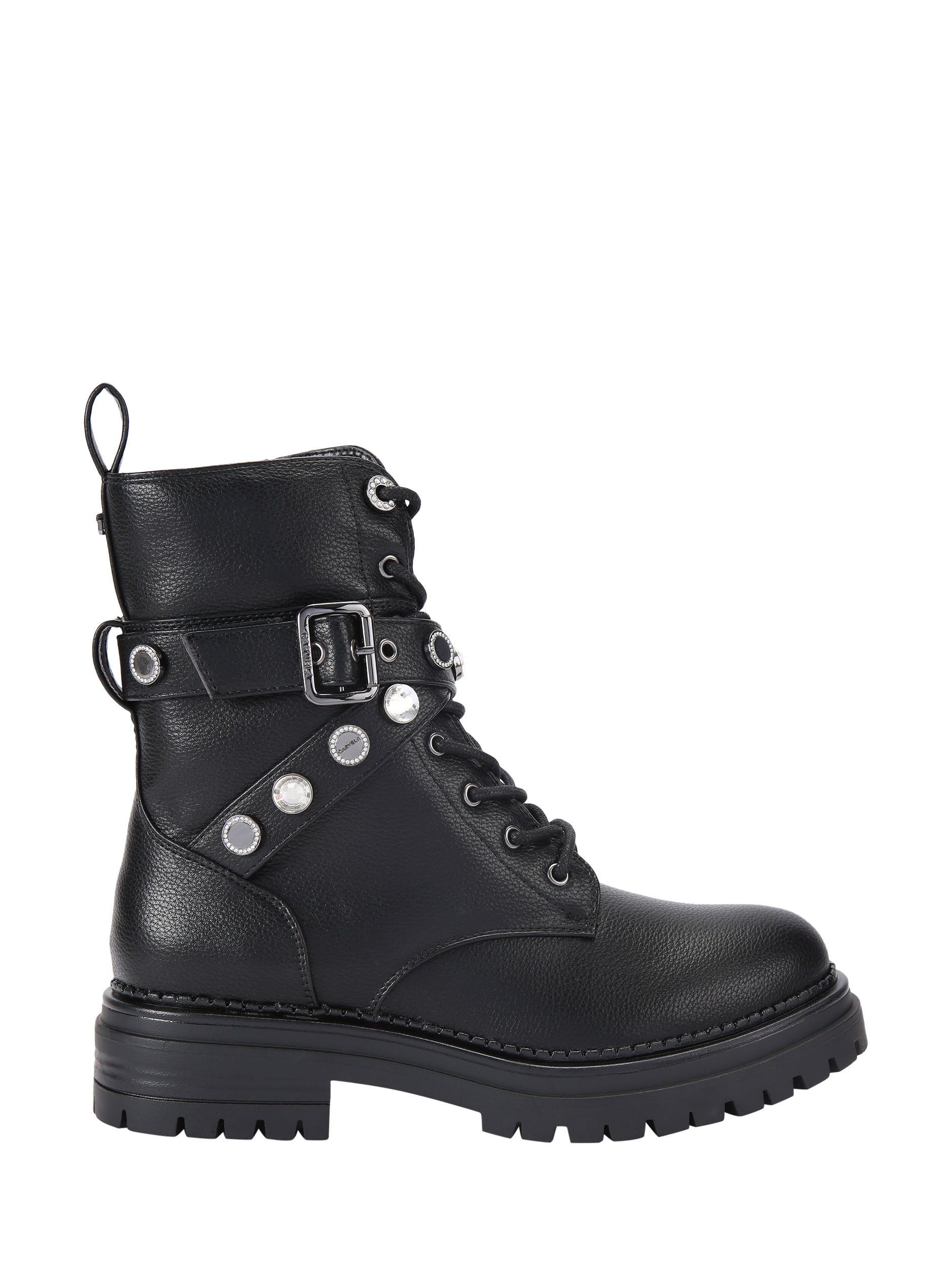 Product image 1 of 5, which shows Carvela Headline Combat Coin Ankle Boots, Black, 3