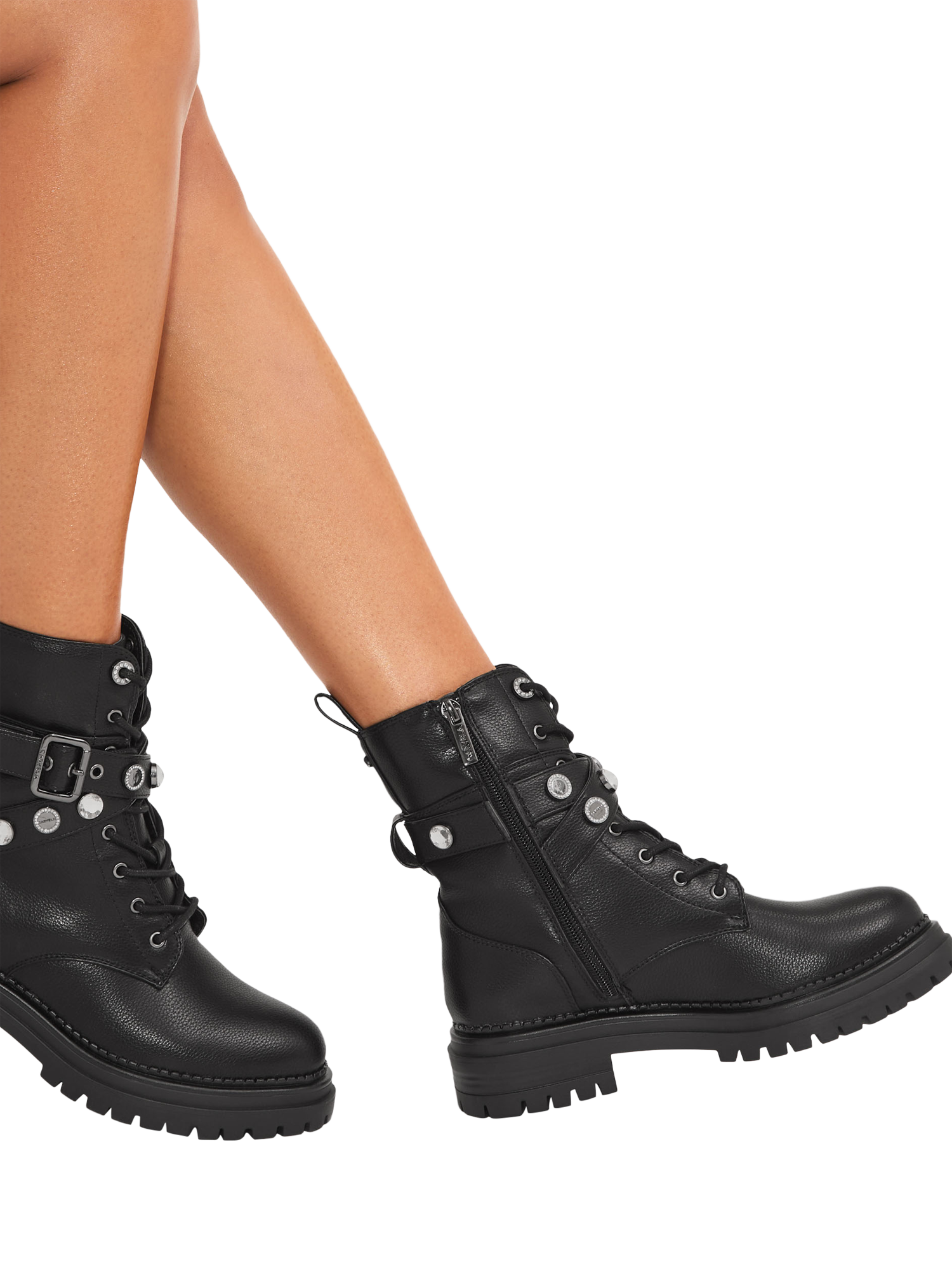 Product image 2 of 5, which shows Carvela Headline Combat Coin Ankle Boots, Black, 3