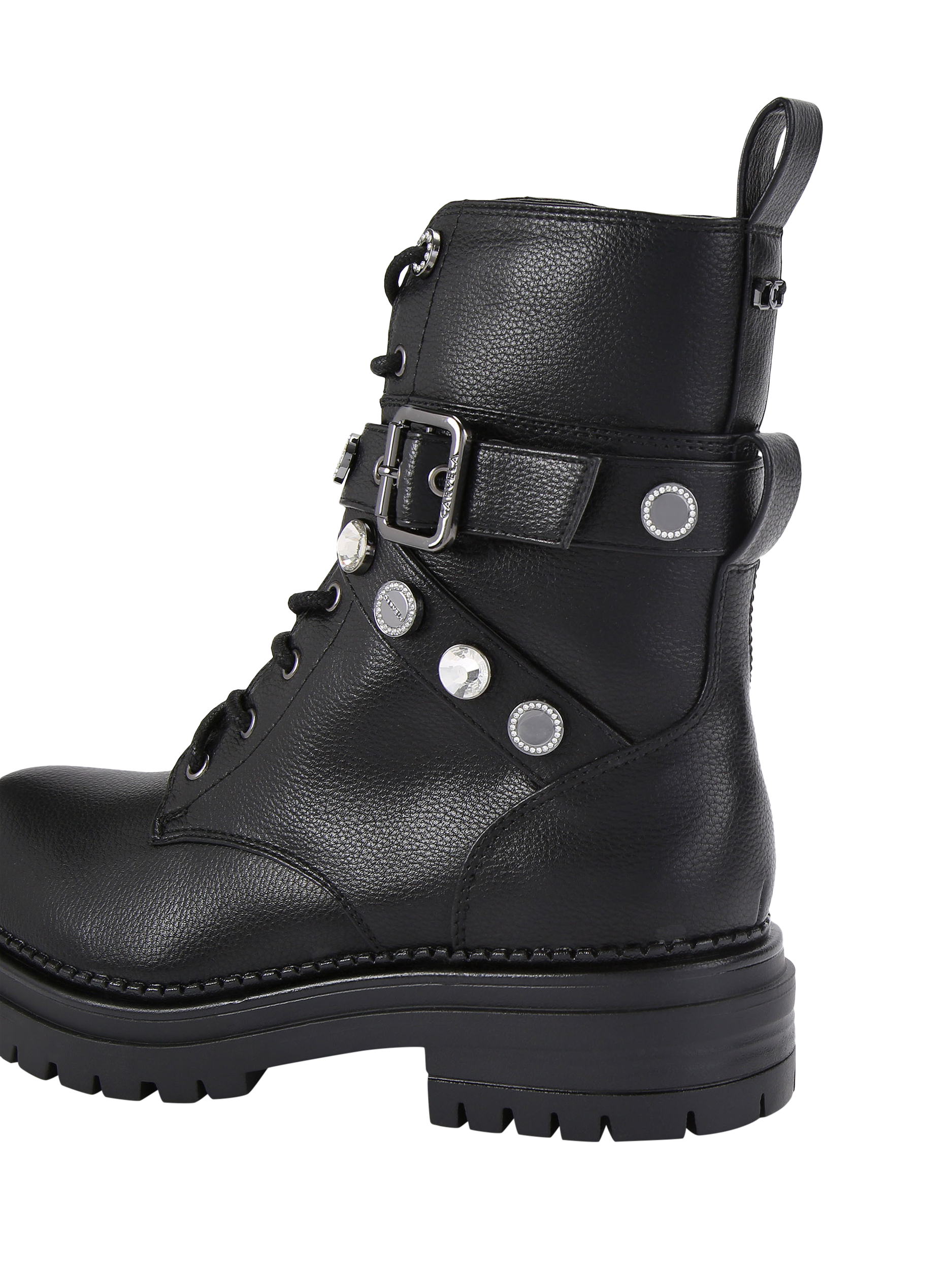 Product image 4 of 5, which shows Carvela Headline Combat Coin Ankle Boots, Black, 3