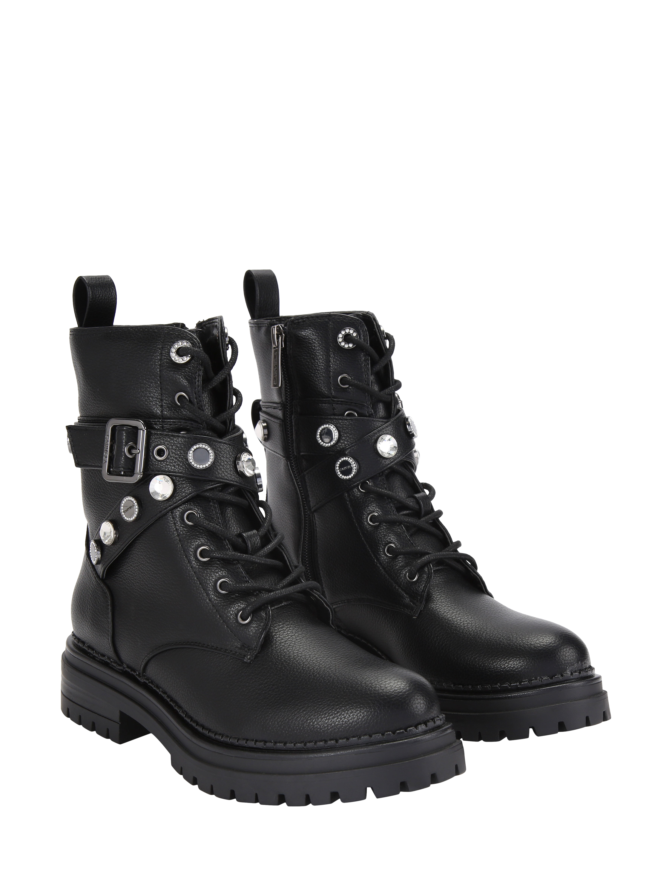 Product image 5 of 5, which shows Carvela Headline Combat Coin Ankle Boots, Black, 3