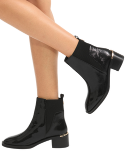 Carvela Liberta Patent Block Heel Ankle Boots, Black Combination - view 2, Black Combination