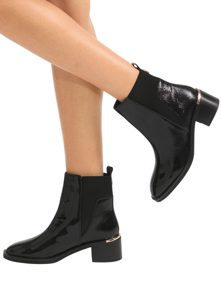 Carvela Liberta Patent Block Heel Ankle Boots, Black Combination - view 2, Black Combination
