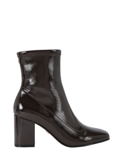 Carvela Strut Patent Block Heel Ankle Boots, Dark Brown, Dark Brown