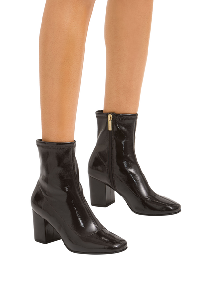 Carvela Strut Patent Block Heel Ankle Boots, Dark Brown - view 2, Dark Brown