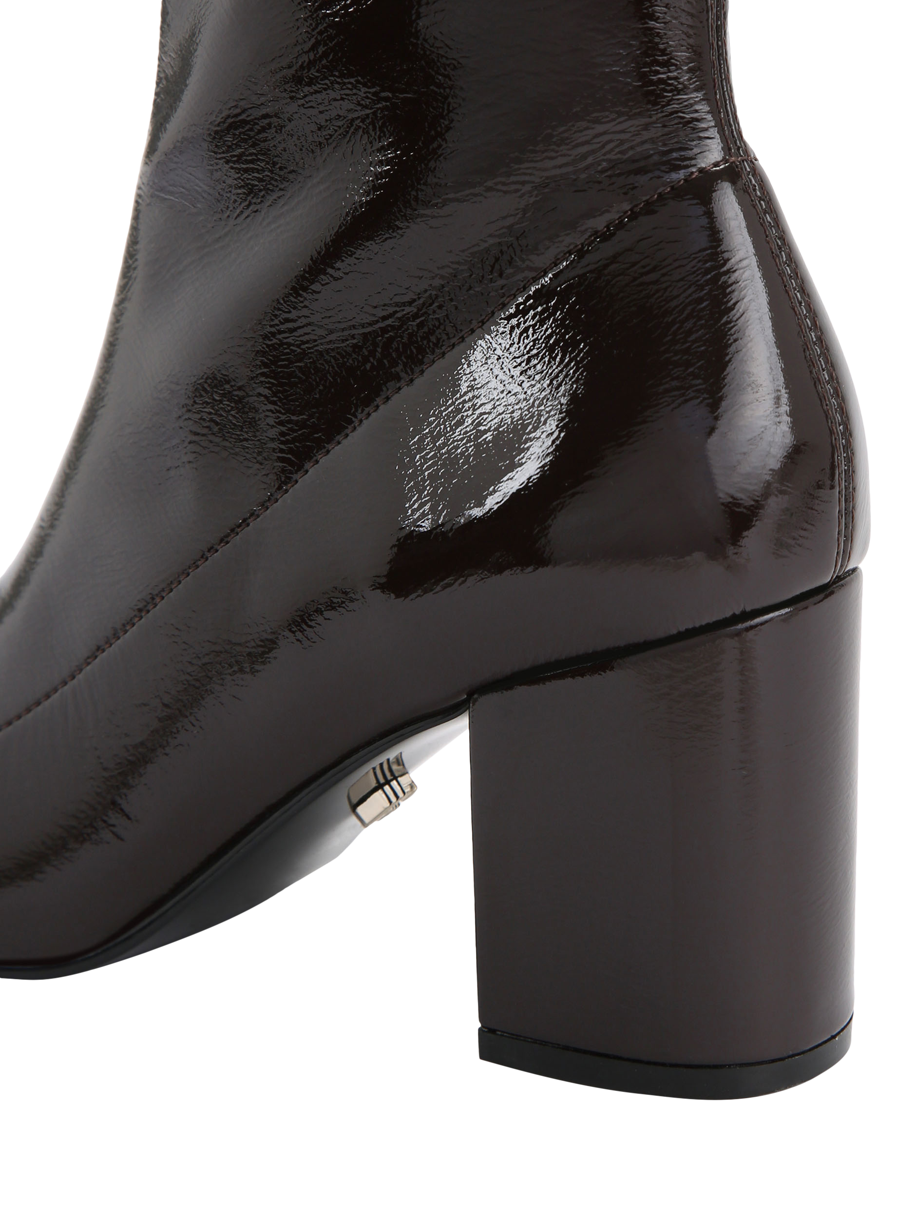 Product image 4 of 5, which shows Carvela Strut Patent Block Heel Ankle Boots, Dark Brown, 3