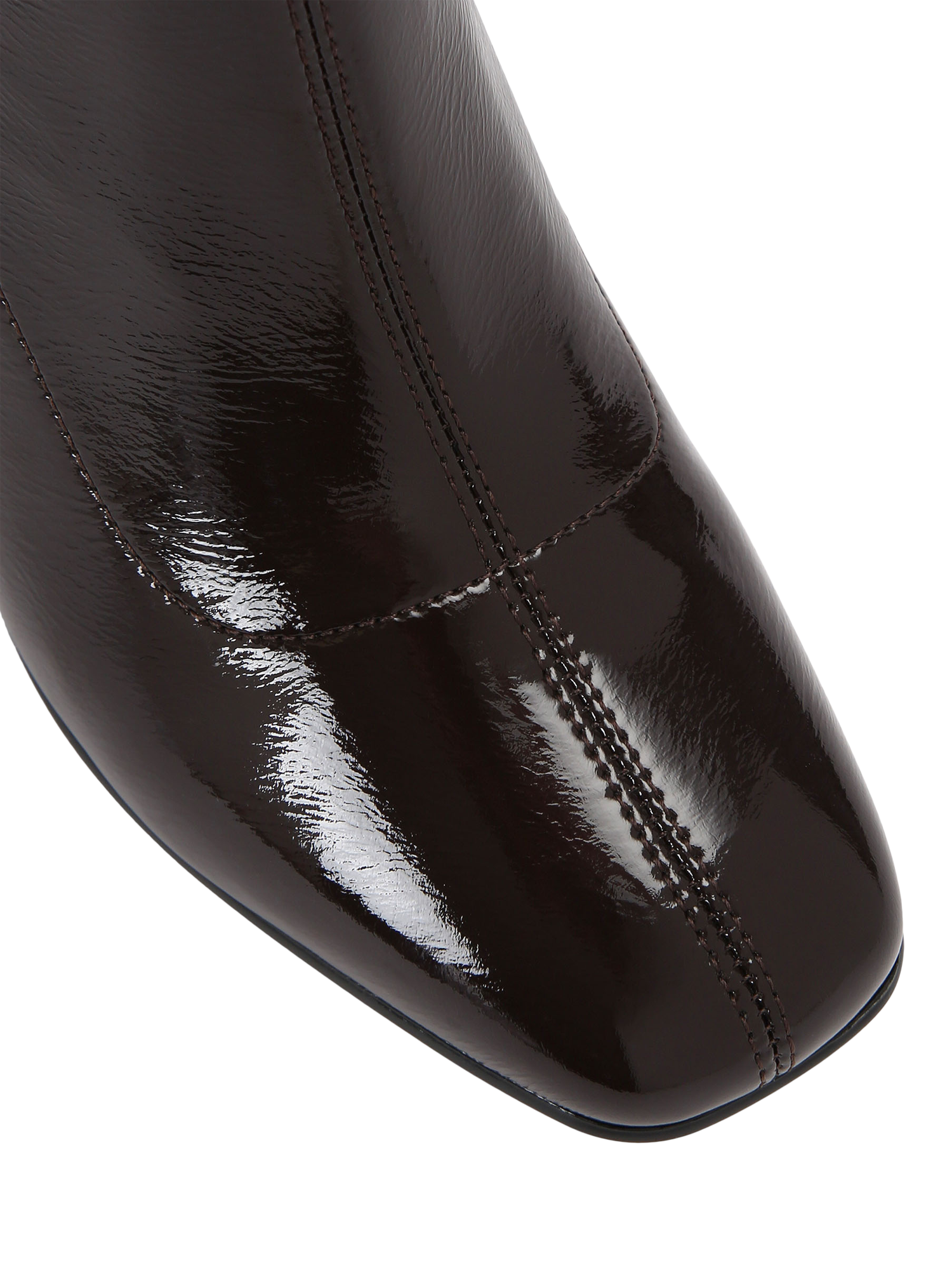 Product image 5 of 5, which shows Carvela Strut Patent Block Heel Ankle Boots, Dark Brown, 3