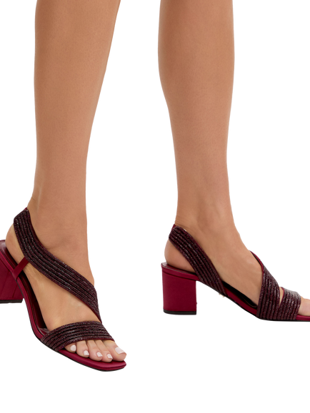 Carvela Gala Block Jewel Embellished Heeled Sandals, Wine - view 2, Wine