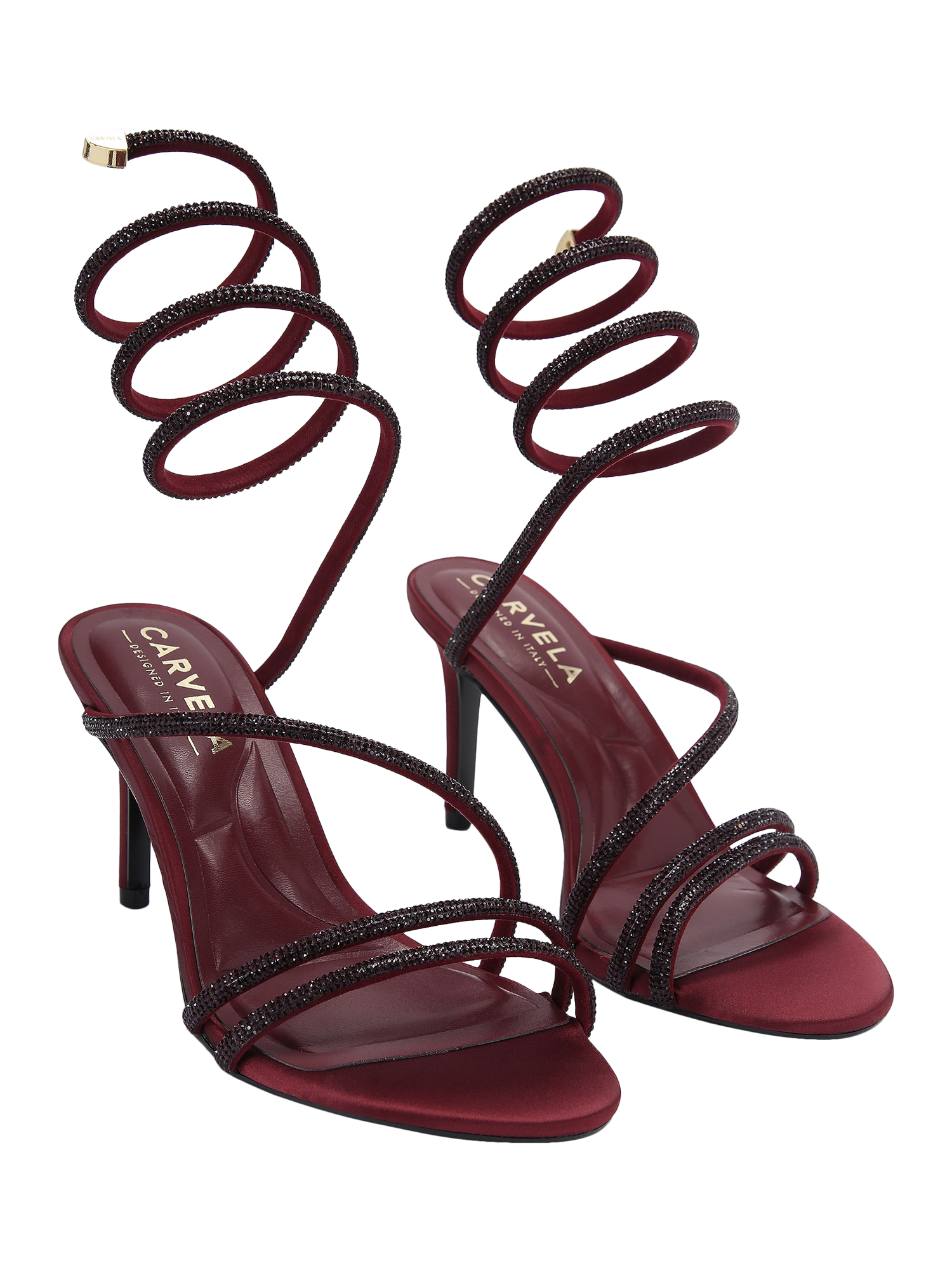 Product image 2 of 4, which shows Carvela Spiral Embellished Heeled Sandals, Wine, 3