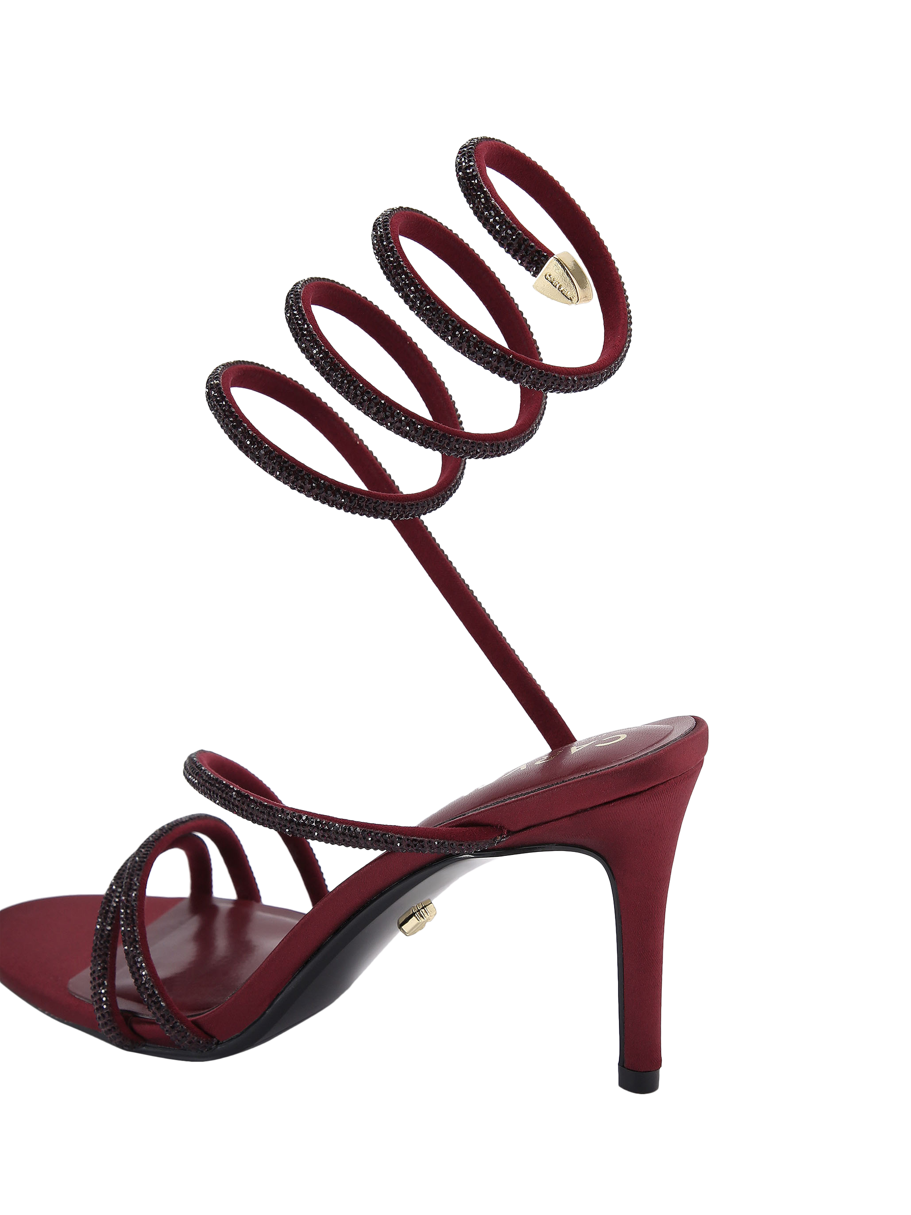 Product image 3 of 4, which shows Carvela Spiral Embellished Heeled Sandals, Wine, 3