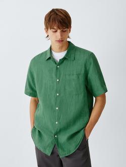John Lewis Short Sleeve Linen Shirt, Verdant Green