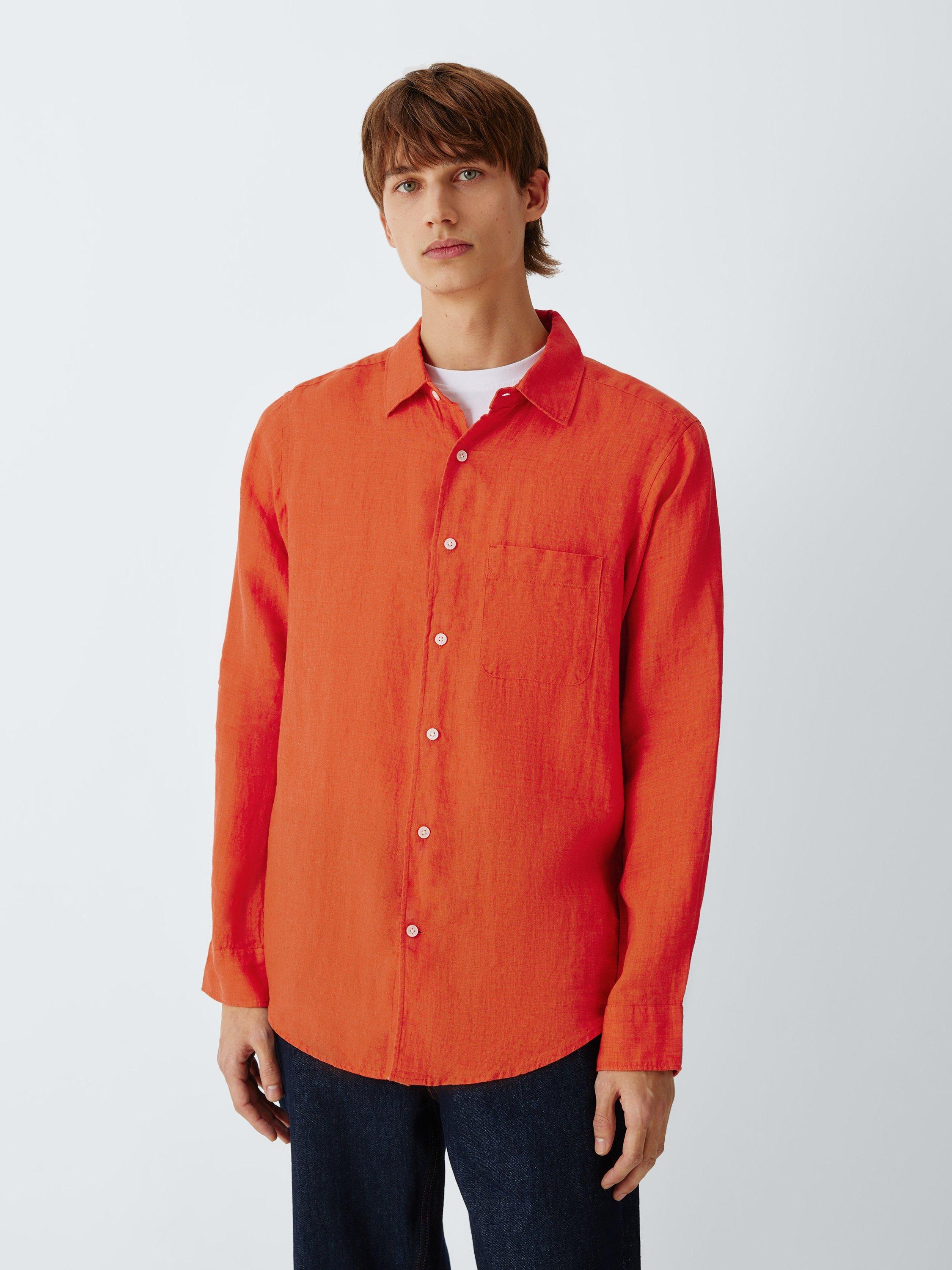 Product image 1 of 6, which shows John Lewis Regular Fit Linen Shirt, Red Clay, S