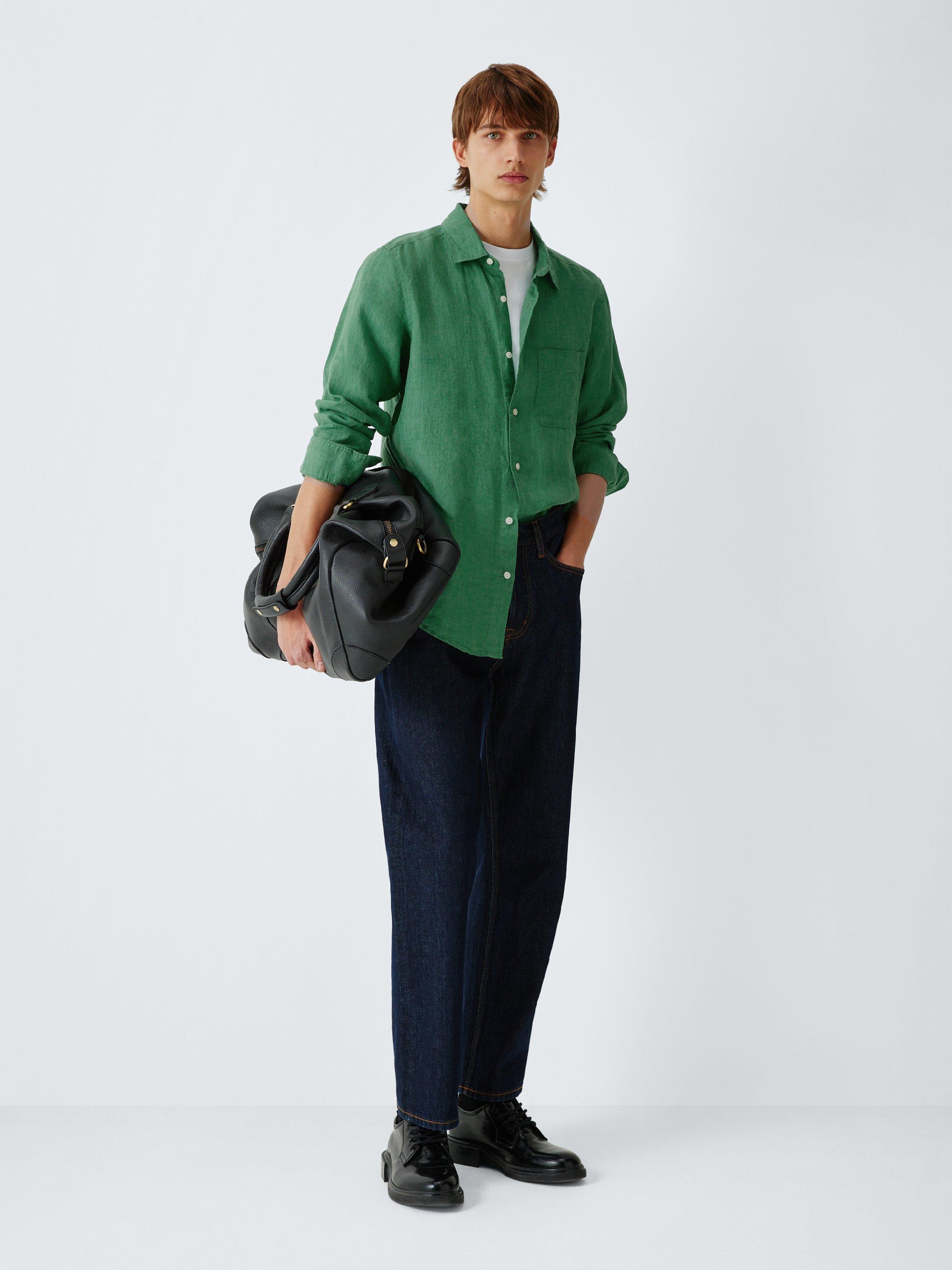 Product image 3 of 6, which shows John Lewis Regular Fit Linen Shirt, Pine Green, S