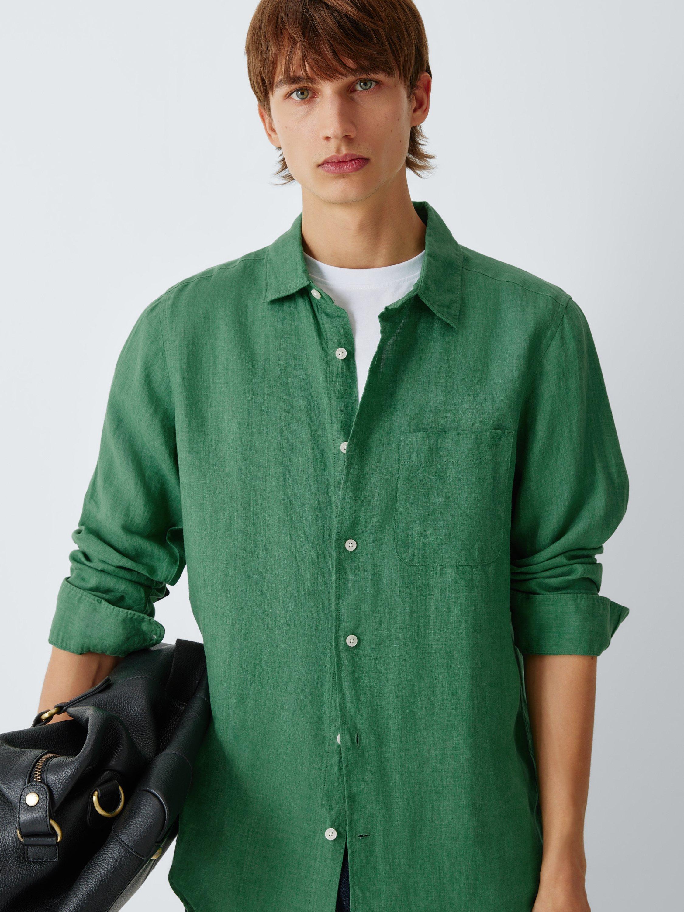 Product image 5 of 6, which shows John Lewis Regular Fit Linen Shirt, Pine Green, S