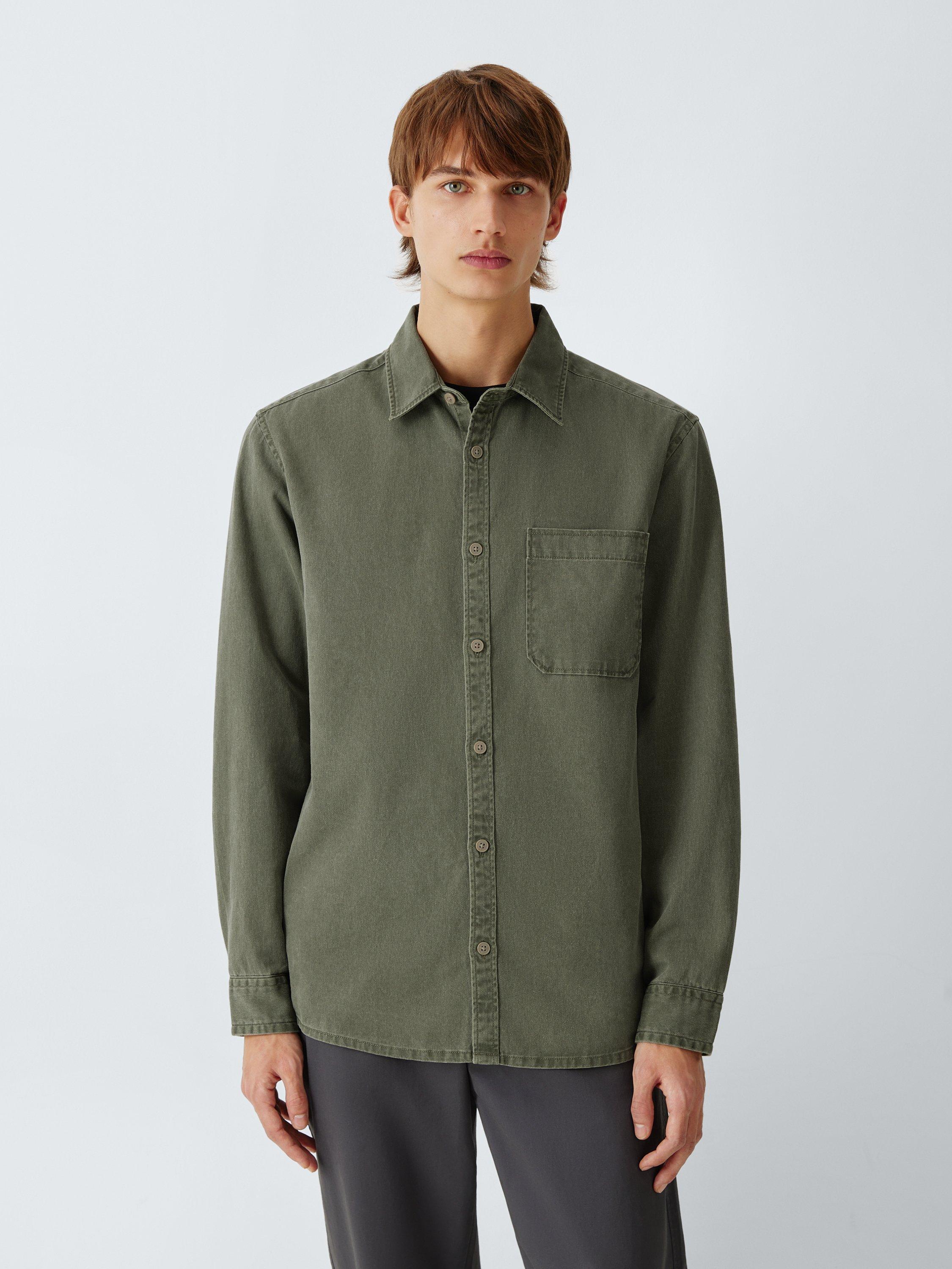Product image 1 of 6, which shows John Lewis Regular Fit Washed Cotton Shirt, Olive Night, S