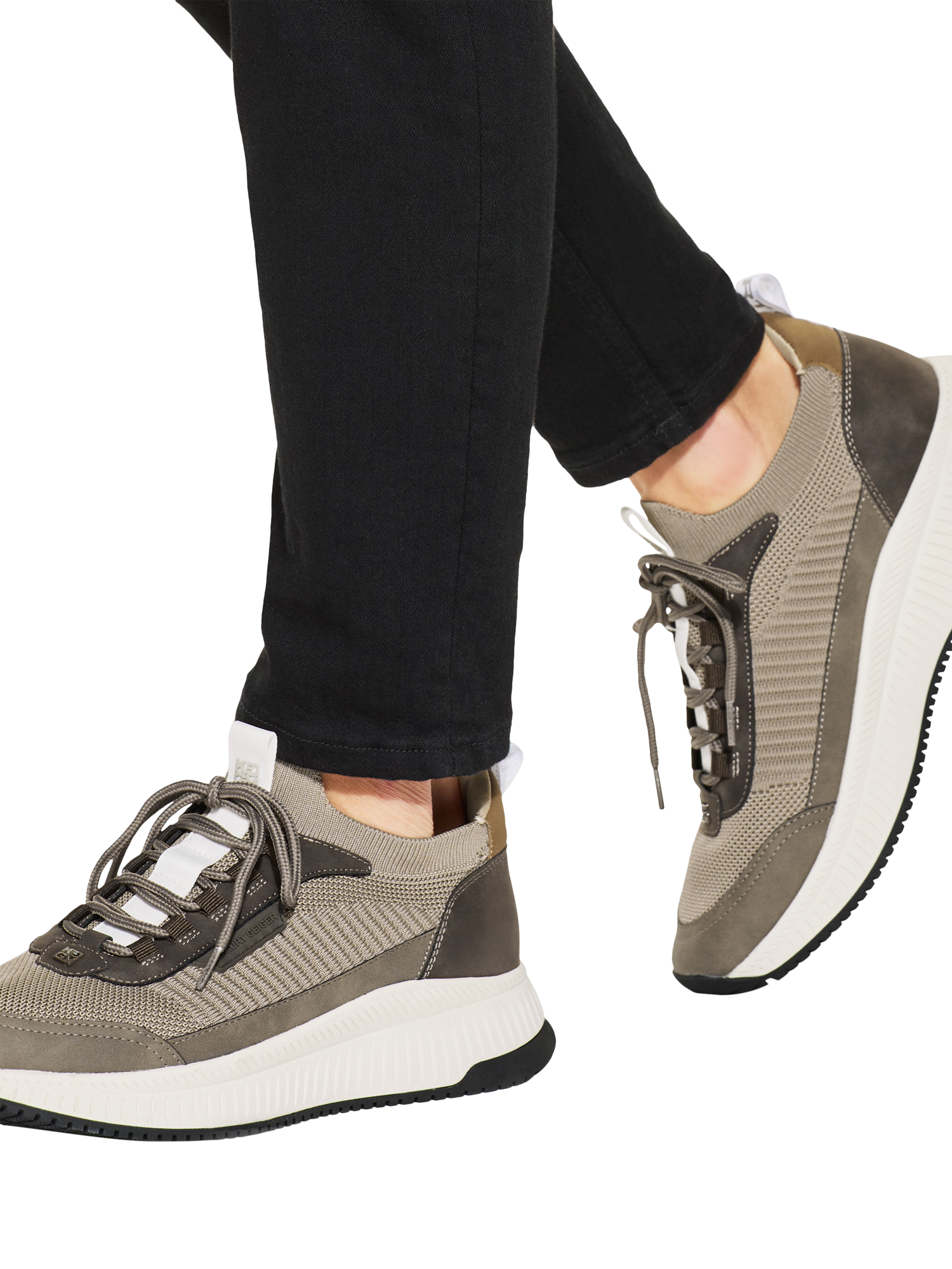 Product image 2 of 4, which shows KG Kurt Geiger Jasper Lace Up Trainers, Beige Comb, 7