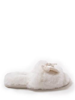 Pretty You London Anya Faux Fur Slider Slippers, Cream, Cream