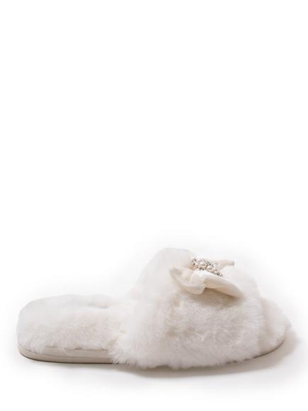 Pretty You London Anya Faux Fur Slider Slippers, Cream, Cream