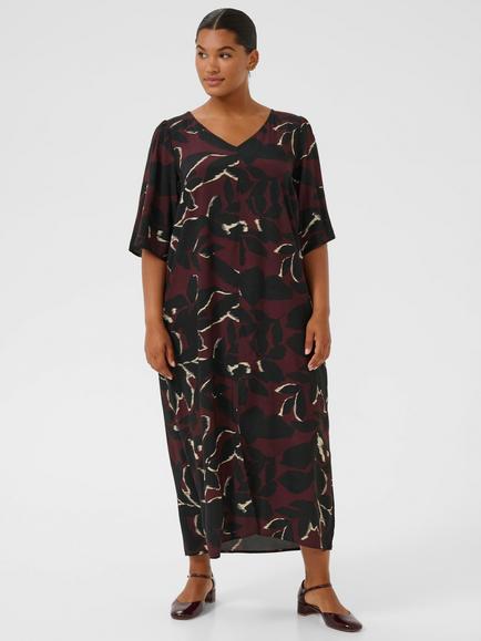 KAFFE Curve Milana V-Neck A-Line Maxi Dress, Red/Multi
