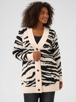 KAFFE KCsandia Animal Print Longline Wool Blend Cardigan, Multi