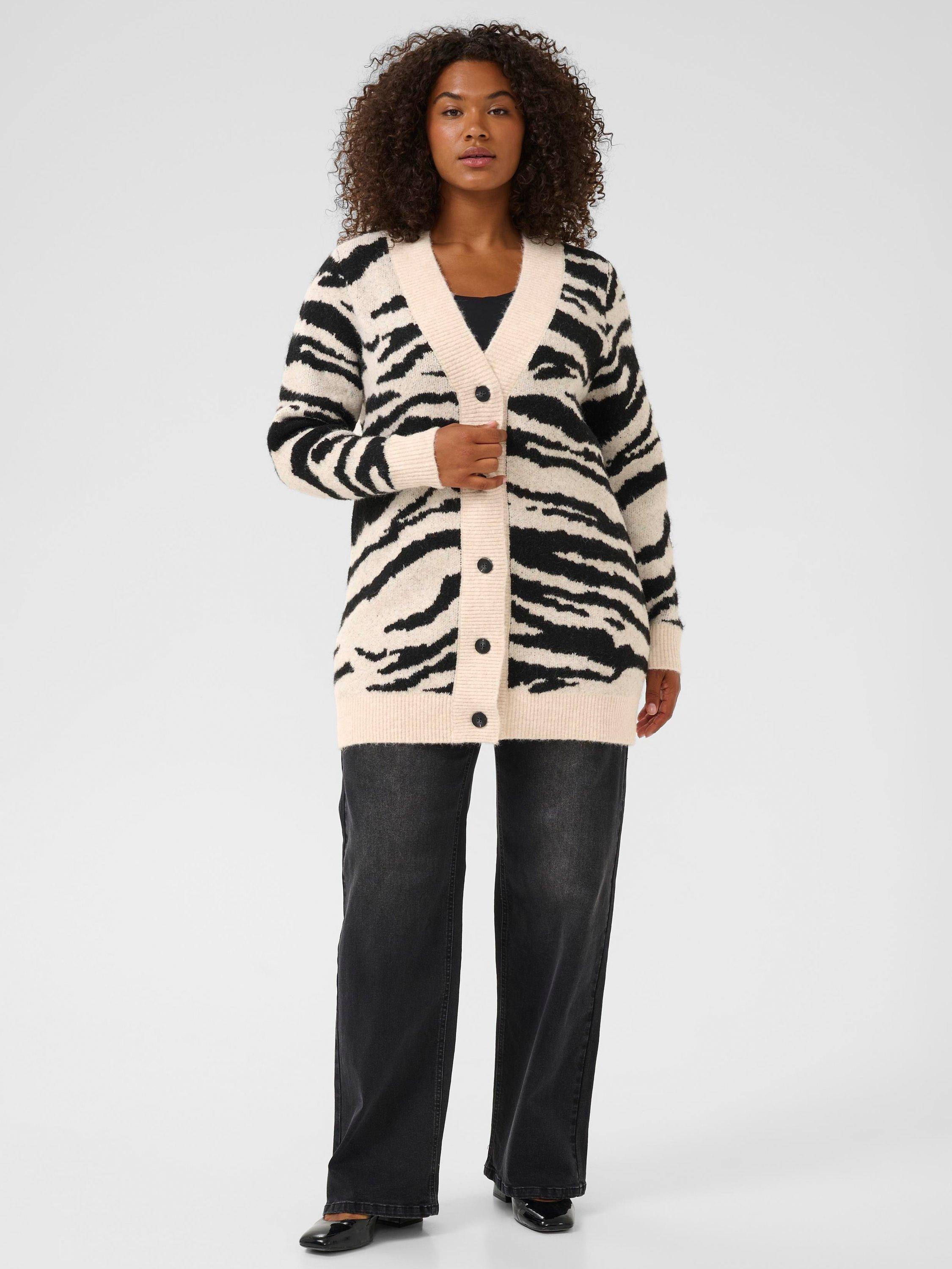 Product image 3 of 6, which shows KAFFE KCsandia Animal Print Longline Wool Blend Cardigan, Multi, S