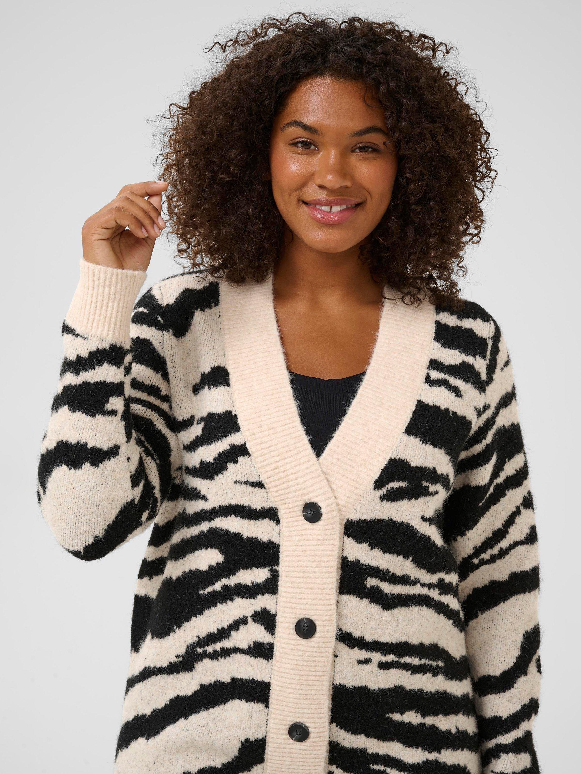 Product image 4 of 6, which shows KAFFE KCsandia Animal Print Longline Wool Blend Cardigan, Multi, S