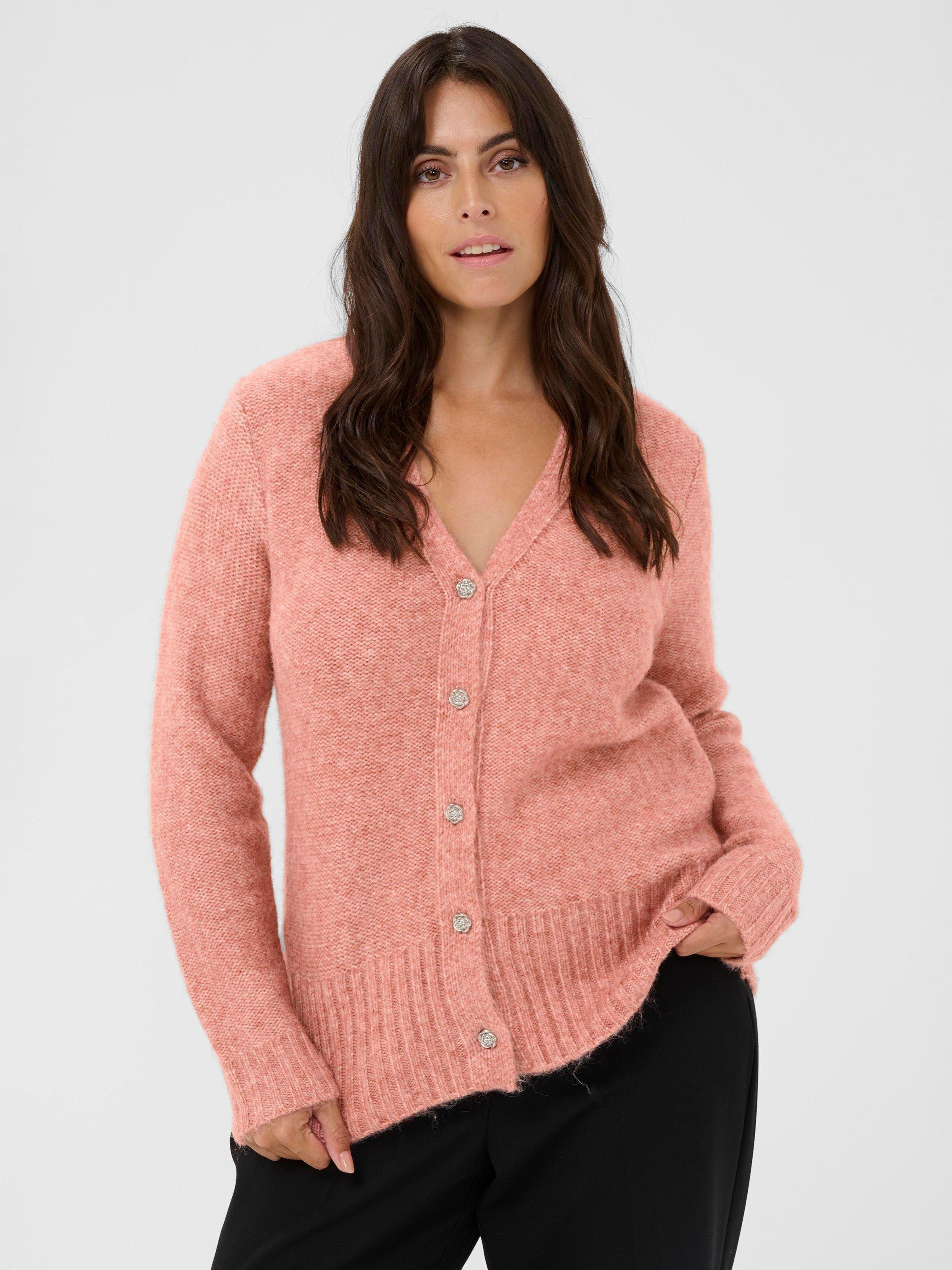 Product image 1 of 6, which shows KAFFE Curve KCcabis Short Sleeve Wool Blend Cardigan, Mid Red, S