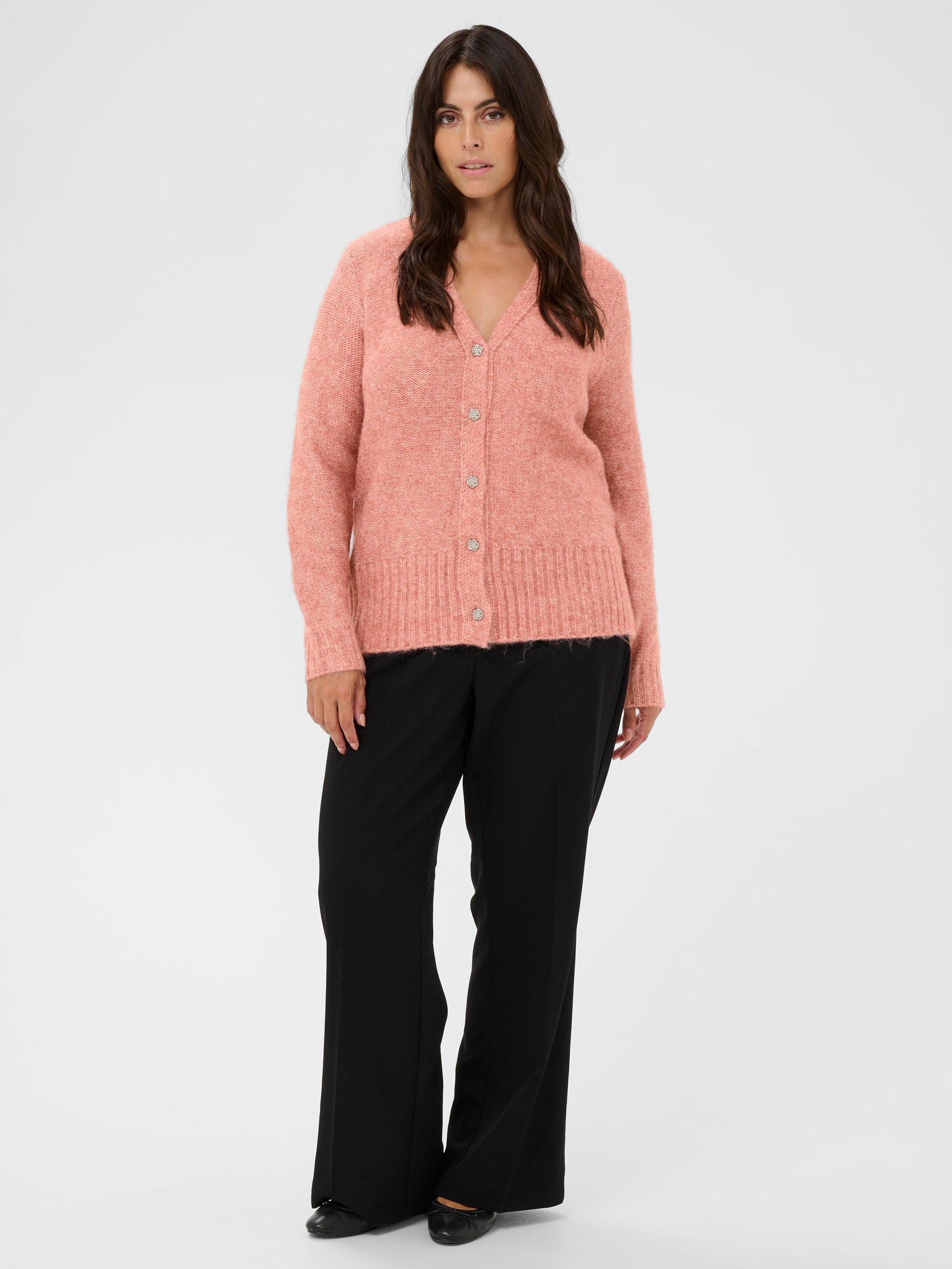 Product image 3 of 6, which shows KAFFE Curve KCcabis Short Sleeve Wool Blend Cardigan, Mid Red, S