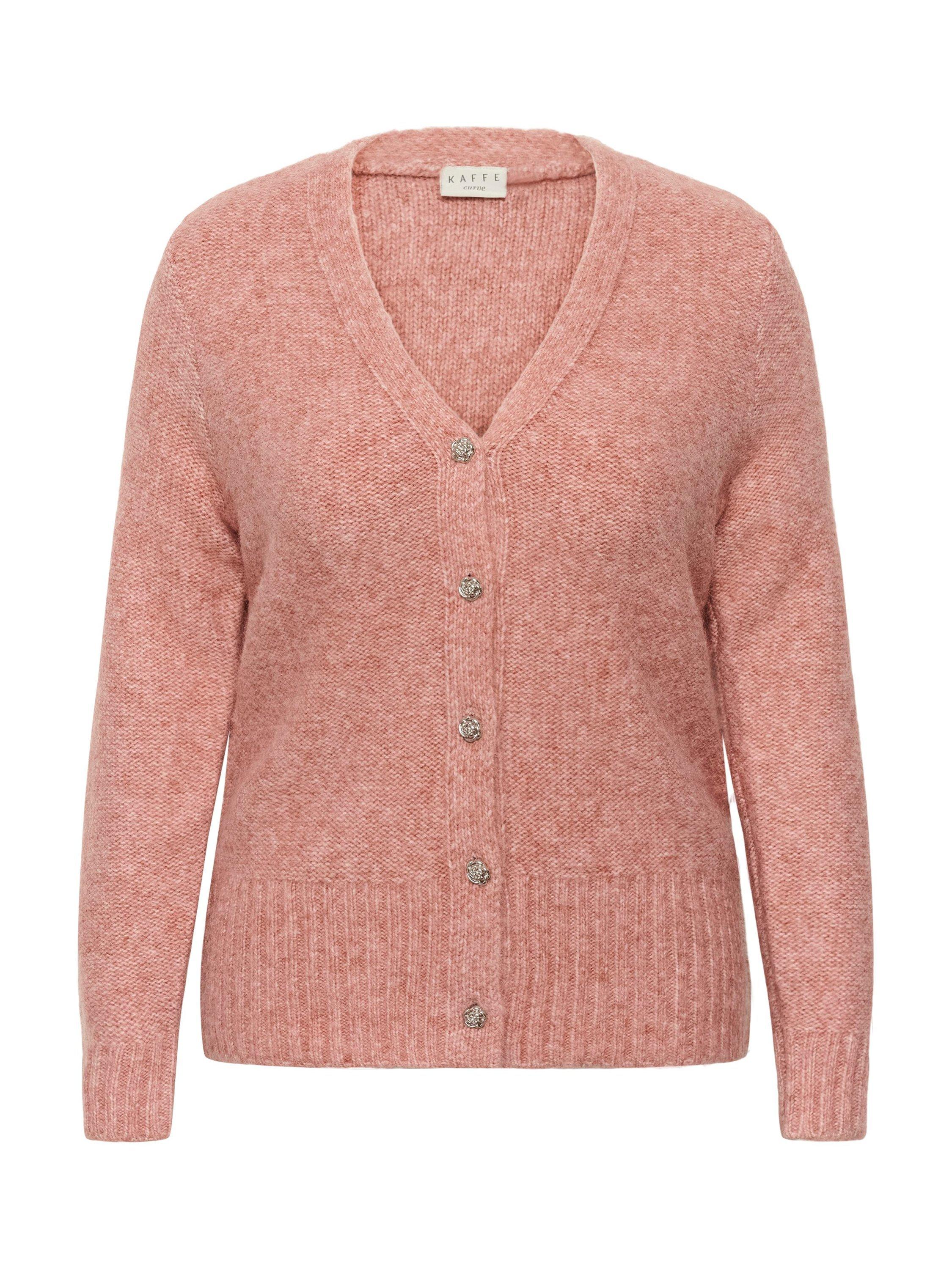Product image 5 of 6, which shows KAFFE Curve KCcabis Short Sleeve Wool Blend Cardigan, Mid Red, S