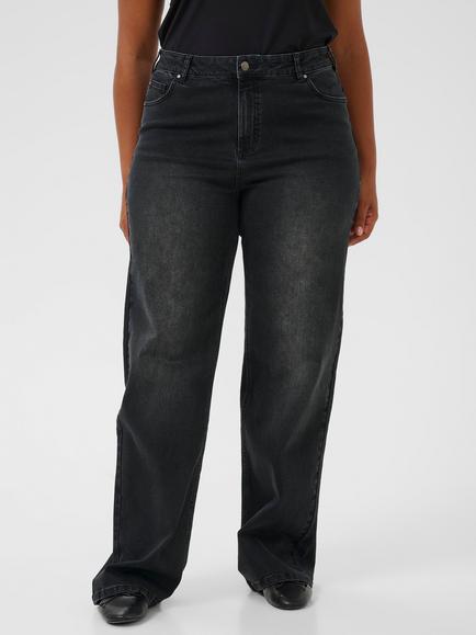 KAFFE Curve Mid Rise Wide Leg Denim Jeans, Mid Grey