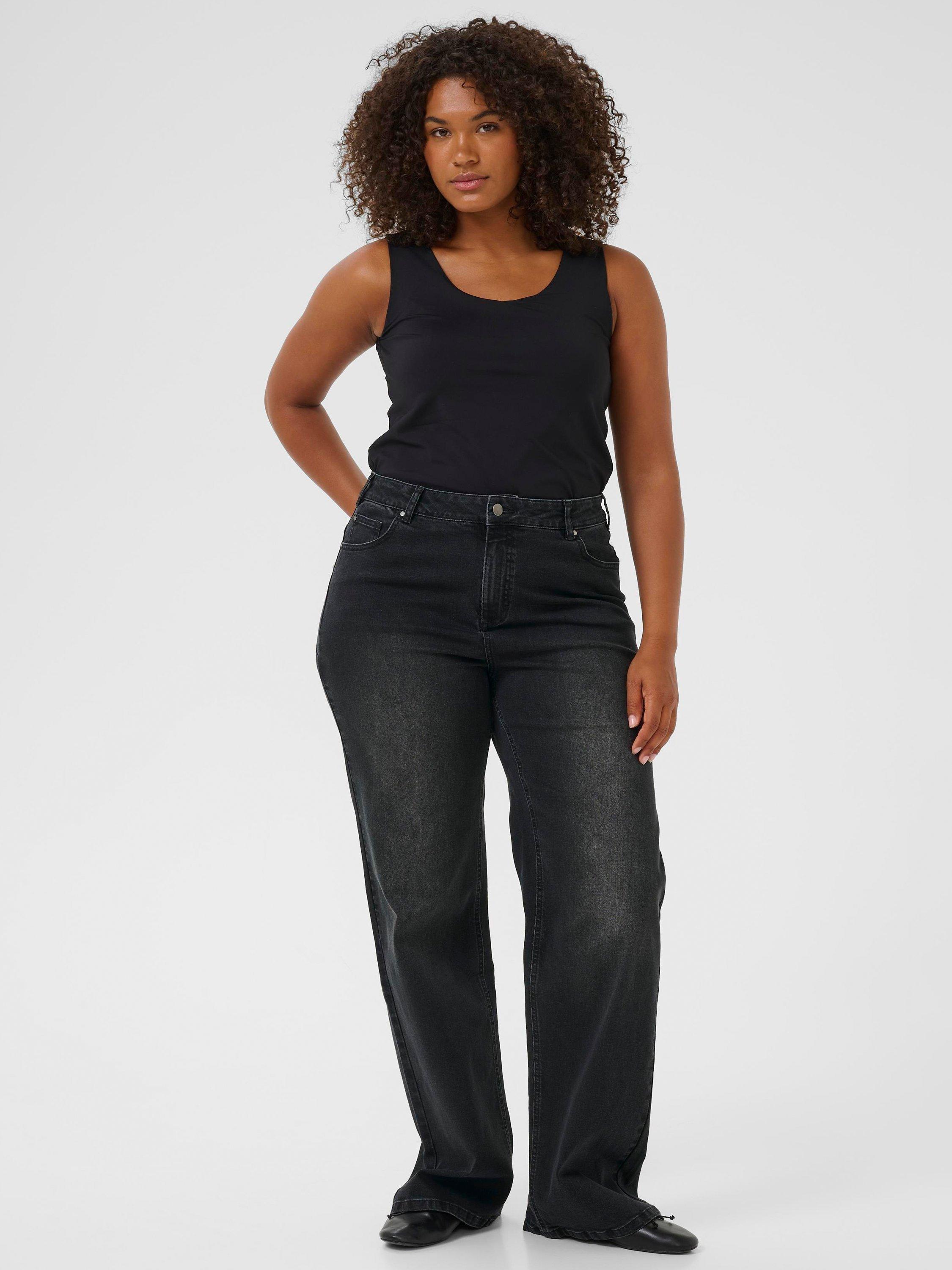 Product image 3 of 6, which shows KAFFE Curve Mid Rise Wide Leg Denim Jeans, Mid Grey, 18