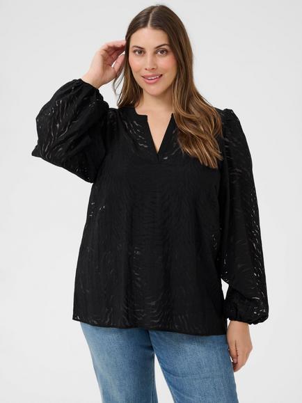 KAFFE Curve KCvianna Textured Woven Texture Blouse, Black