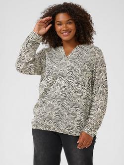 KAFFE Curve Diana Abstract Print V-Neck Blouse, Grey/Multi