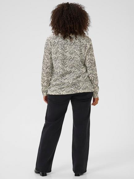 KAFFE Curve Diana Abstract Print V-Neck Blouse - view 2, Grey/Multi