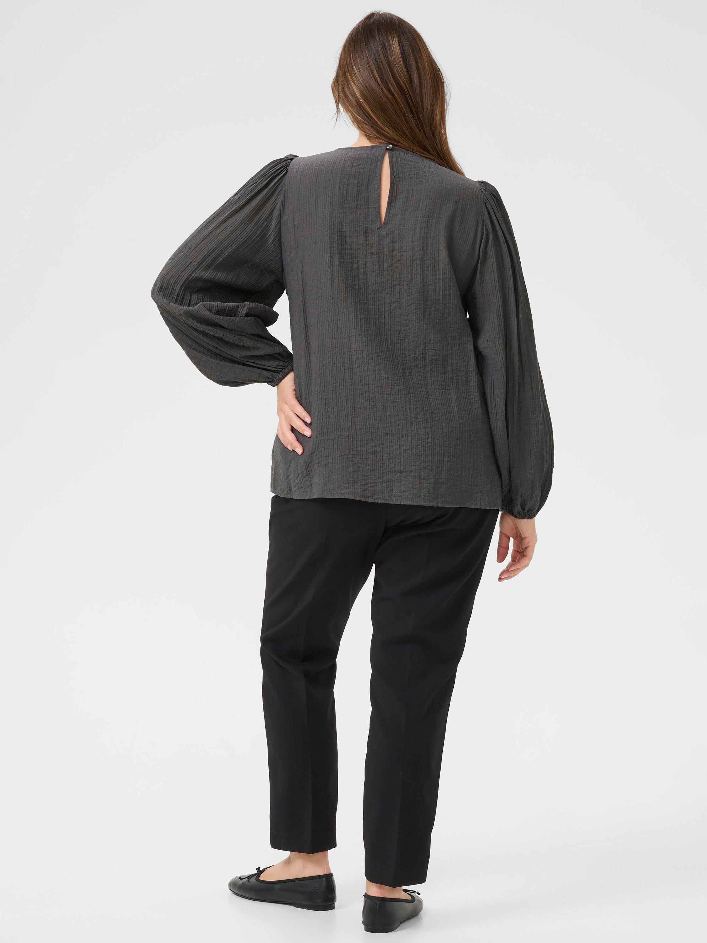 Product image 2 of 6, which shows KAFFE Curve KCviva Crinkle Long Sleeve Blouse, Mid Grey, 18