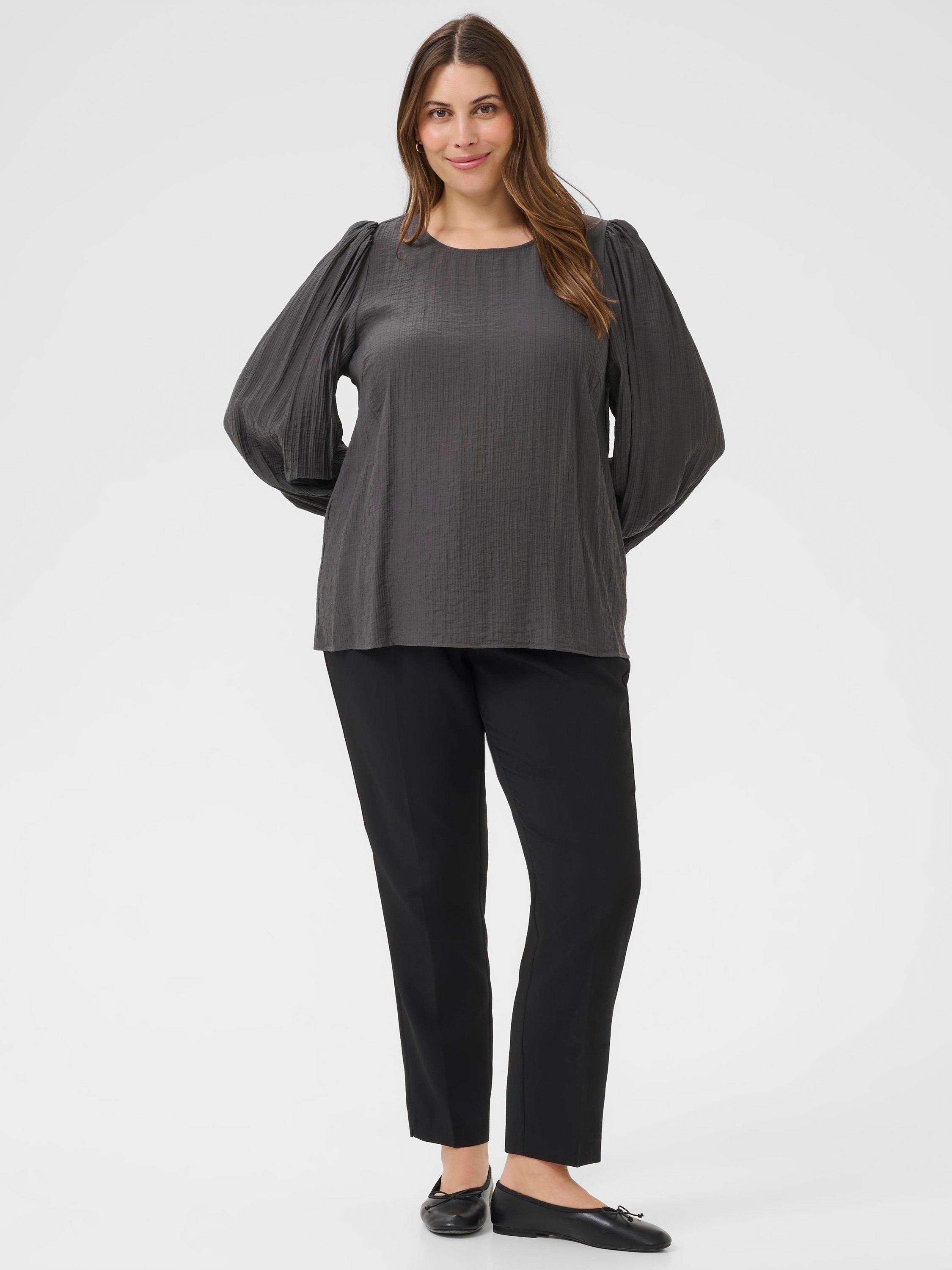 Product image 3 of 6, which shows KAFFE Curve KCviva Crinkle Long Sleeve Blouse, Mid Grey, 18