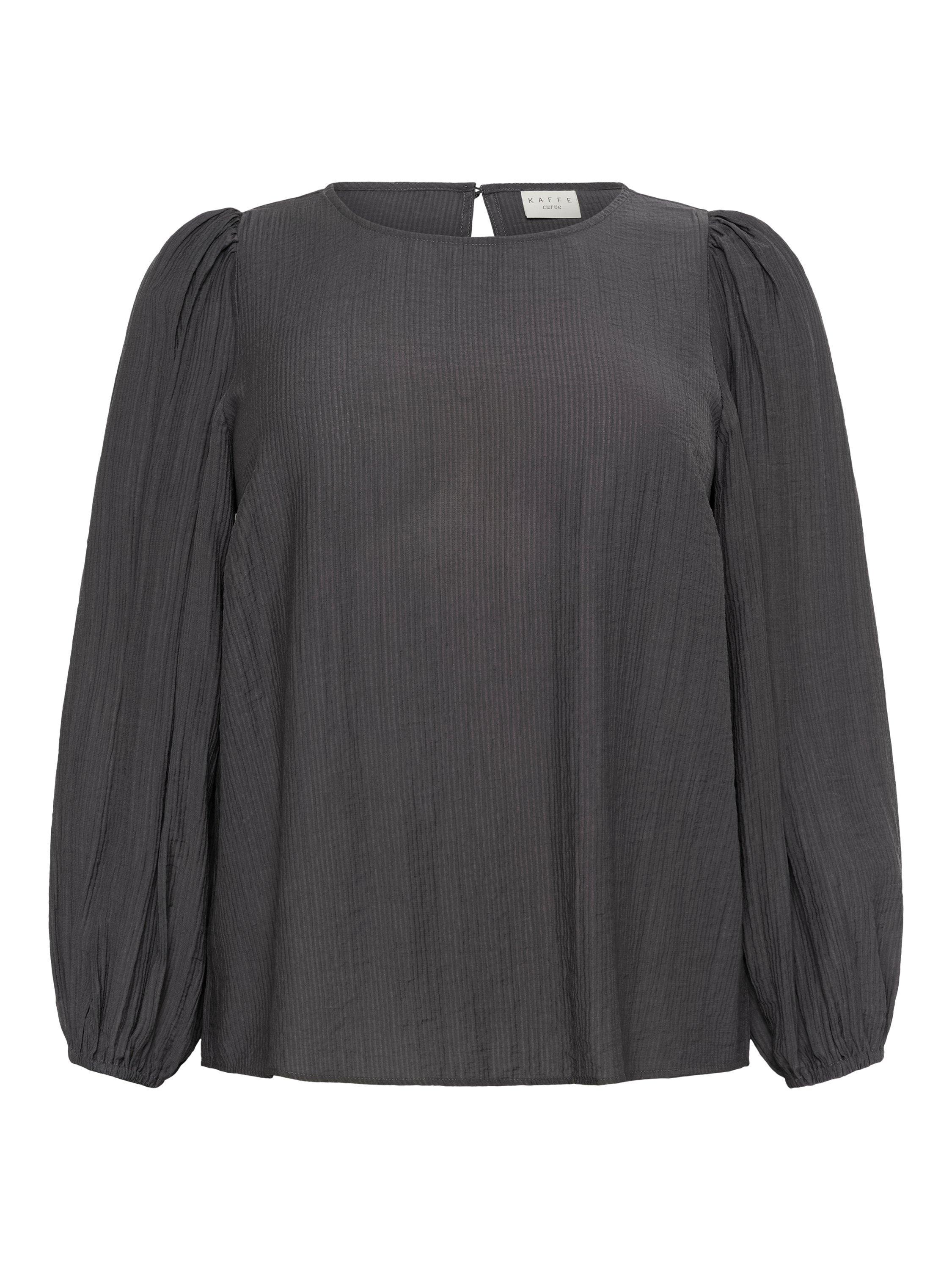 Product image 5 of 6, which shows KAFFE Curve KCviva Crinkle Long Sleeve Blouse, Mid Grey, 18