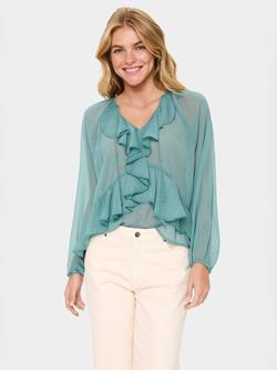 Saint Tropez Jacelyn Sheer Ruffle Detail Top, Sagebrush Green, Sagebrush Green