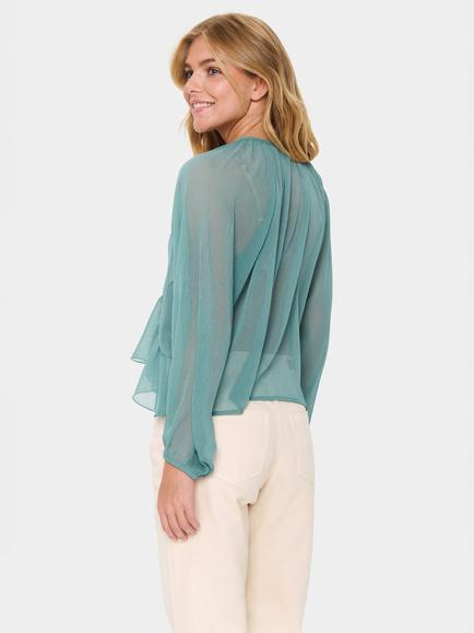Saint Tropez Jacelyn Sheer Ruffle Detail Top, Sagebrush Green - view 2, Sagebrush Green