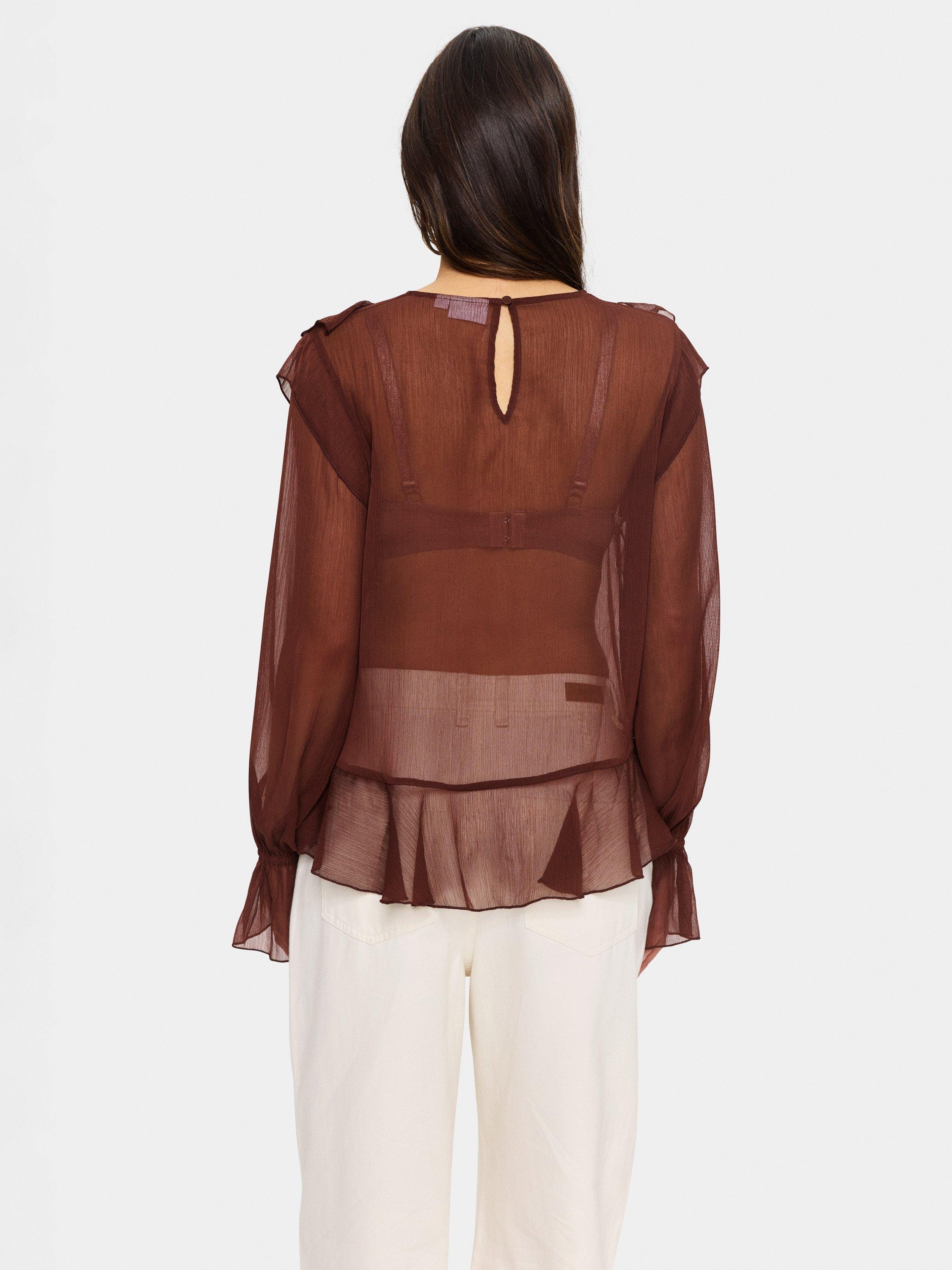 Product image 2 of 6, which shows Saint Tropez Labelle Sheer Blouse, Chocolate Fondant, XXL