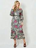 Hope & Ivy The Bramble Floral Midi Dress, Green/Multi