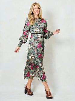 Hope & Ivy x The William Morris Society The Bramble Floral Midi Dress, Green/Multi - view 2, Green/Multi