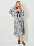 Hope & Ivy x The William Morris Society The Juniper Floral Bow Detail Dress, Blue/Multi