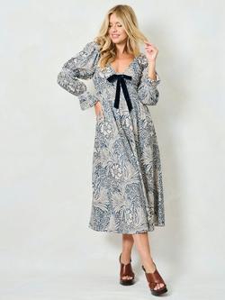 Hope & Ivy x The William Morris Society The Juniper Floral Bow Detail Dress, Blue/Multi - view 2, Blue/Multi